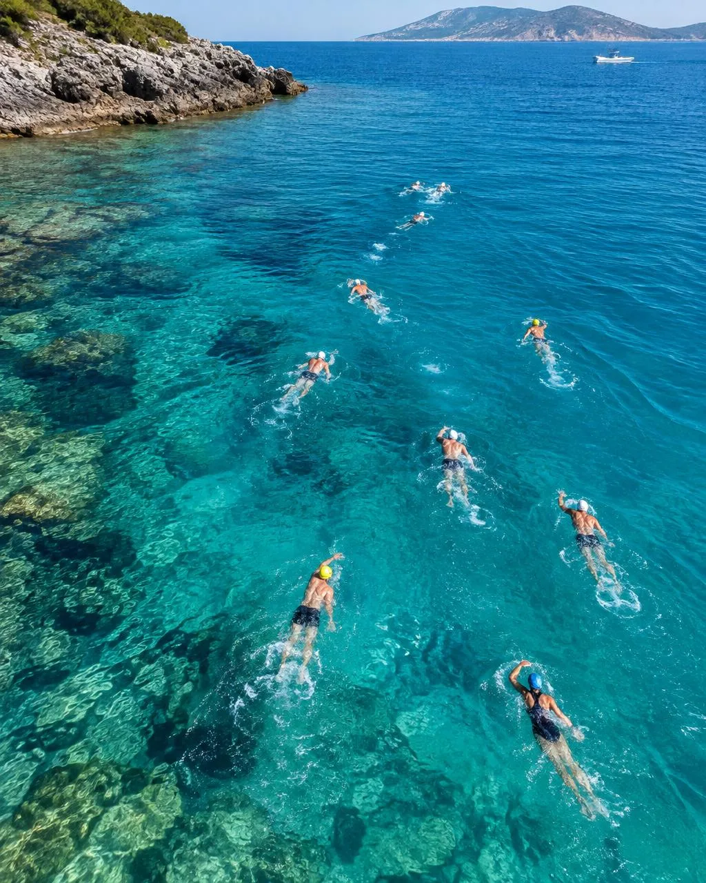 Open-water swimmers in Greece